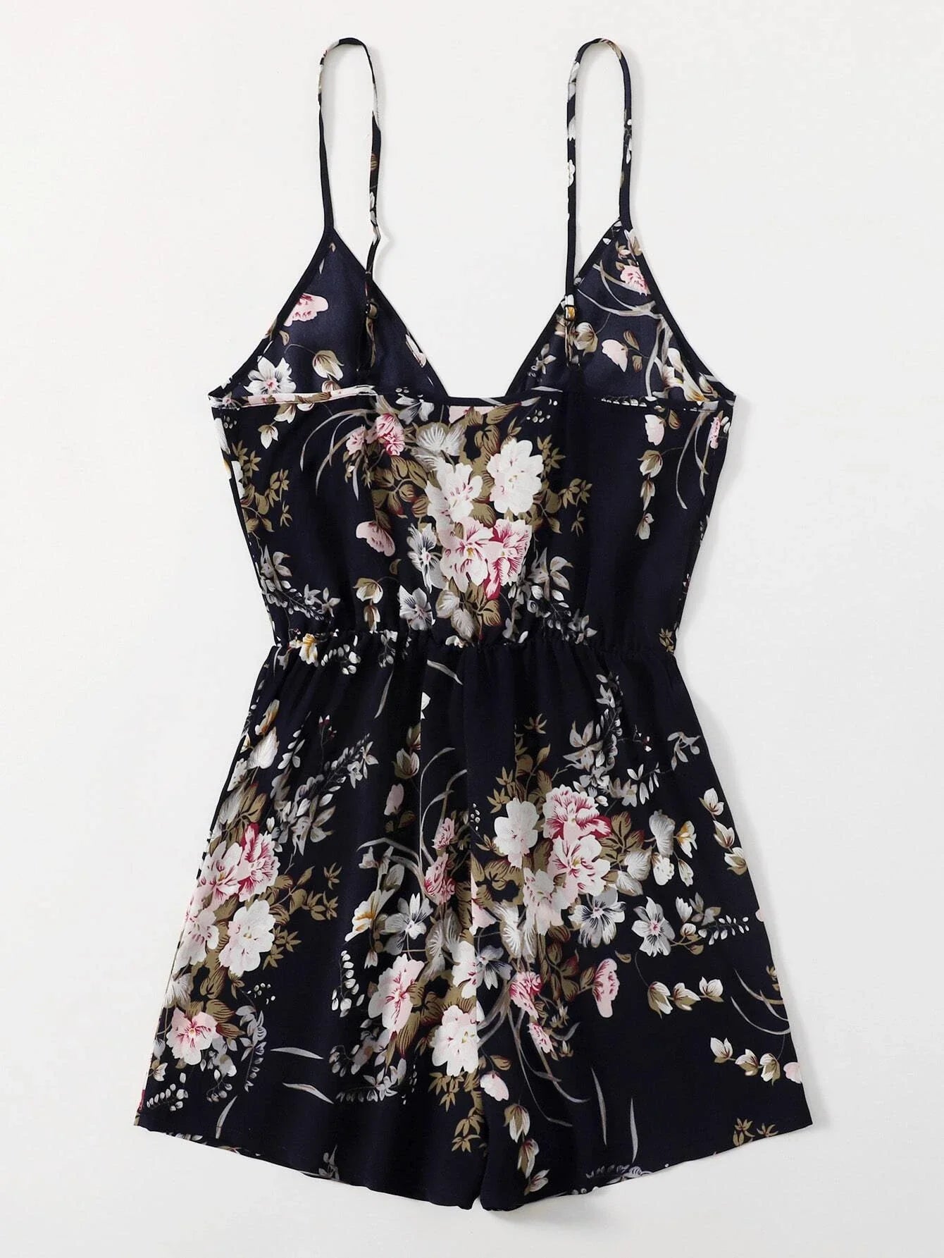 Surplice Necked Floral Cami Romper