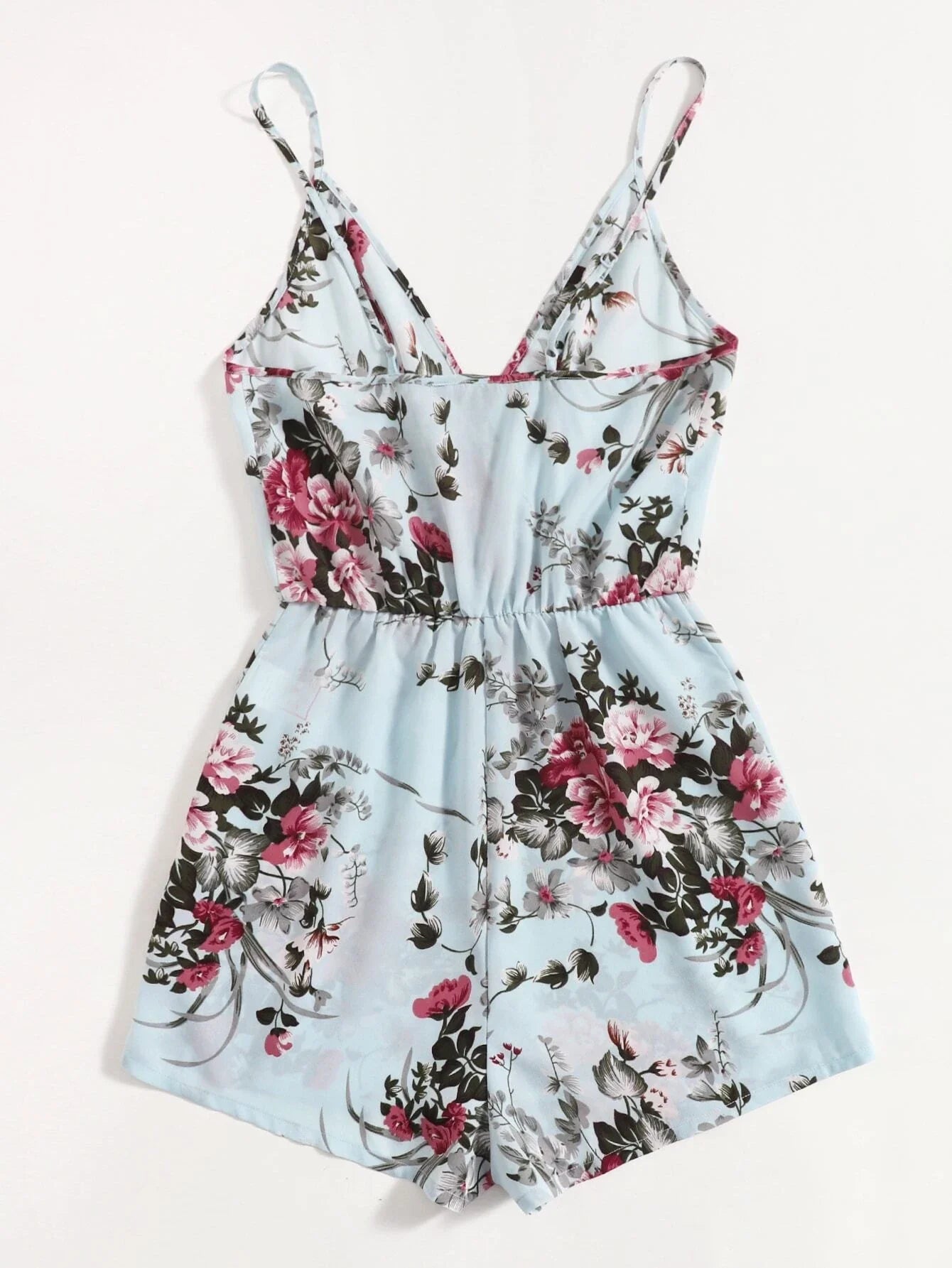 Surplice Necked Floral Cami Romper