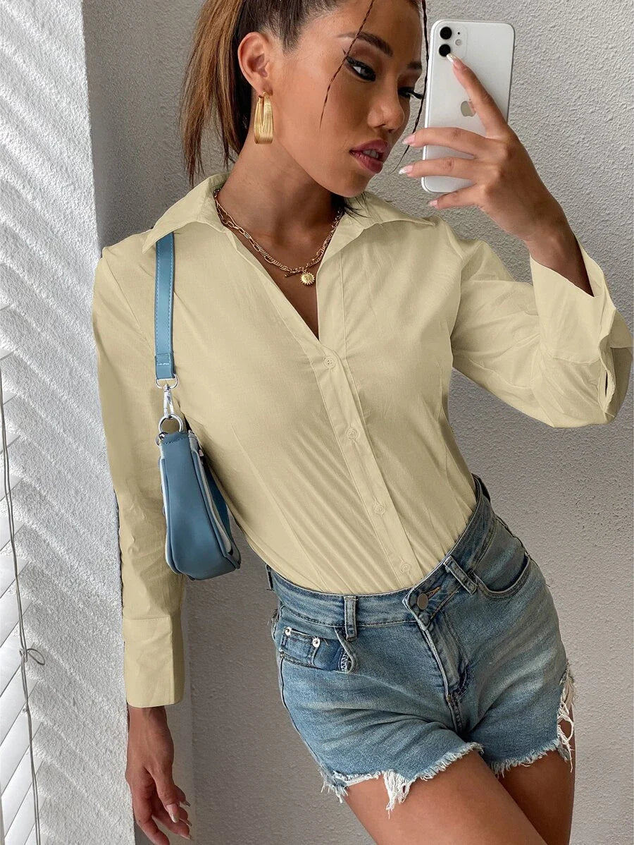 Front Button Shirt Bodysuit