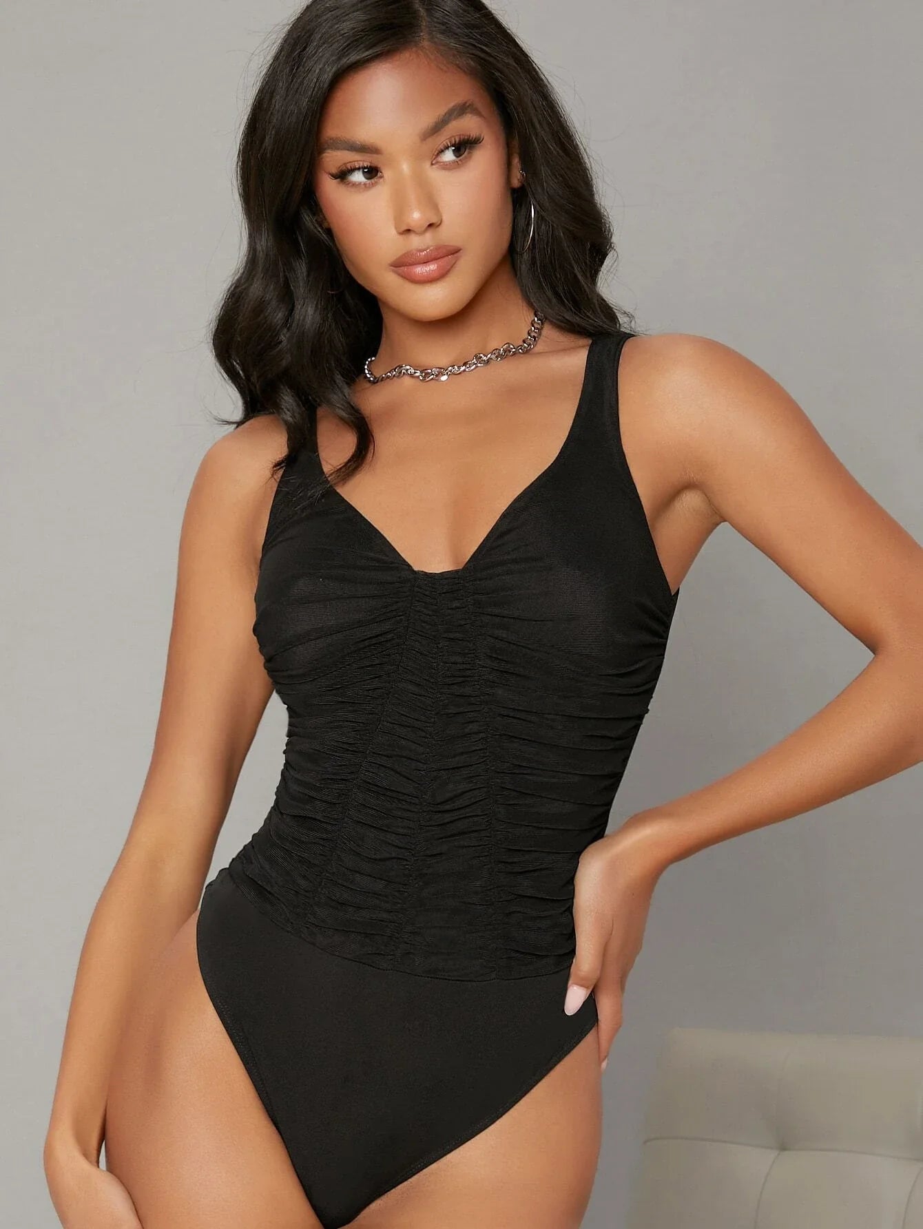 Ruched Solid Colored Bodysuit