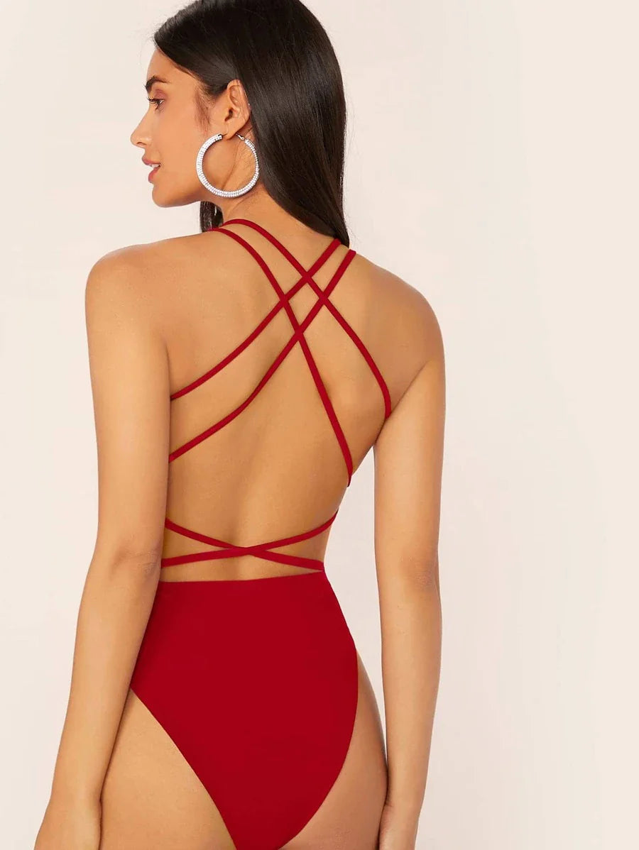 Criss Cross Backless Bodysuit