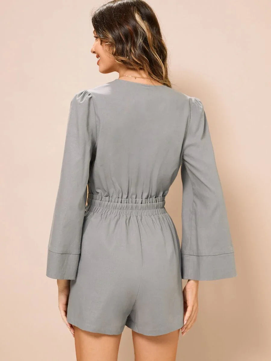 Applegate Plunging Neck Puff Sleeve Romper