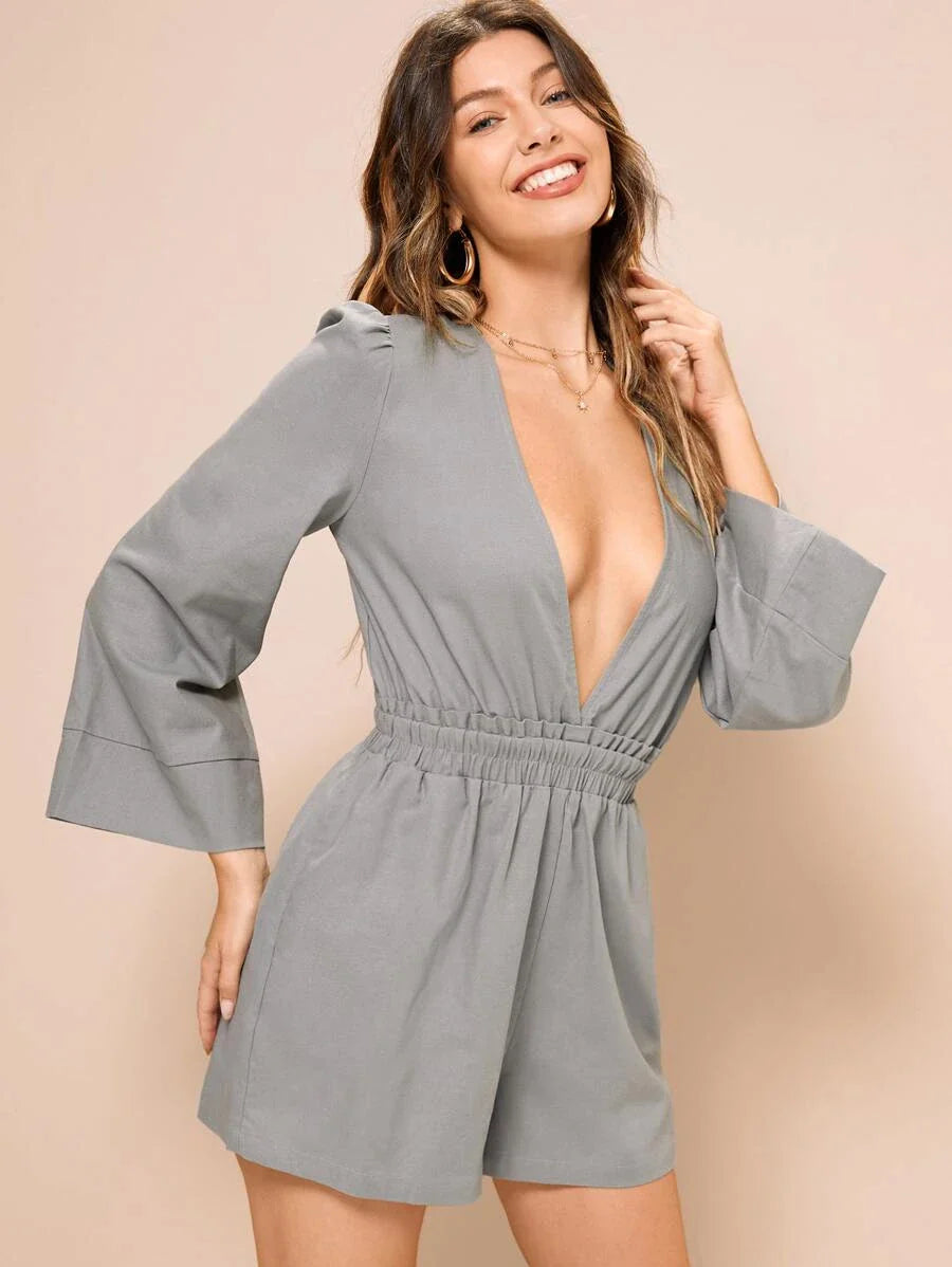 Applegate Plunging Neck Puff Sleeve Romper