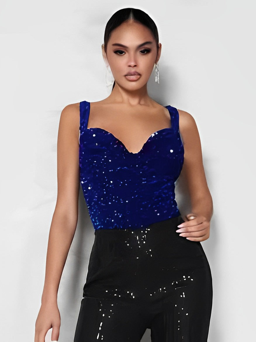 Contrasted Sequin Cami Bodysuit