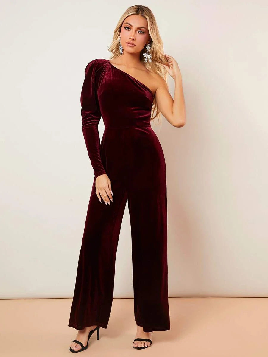 One Shoulder Wide Leg Jumpsuit Without Belt