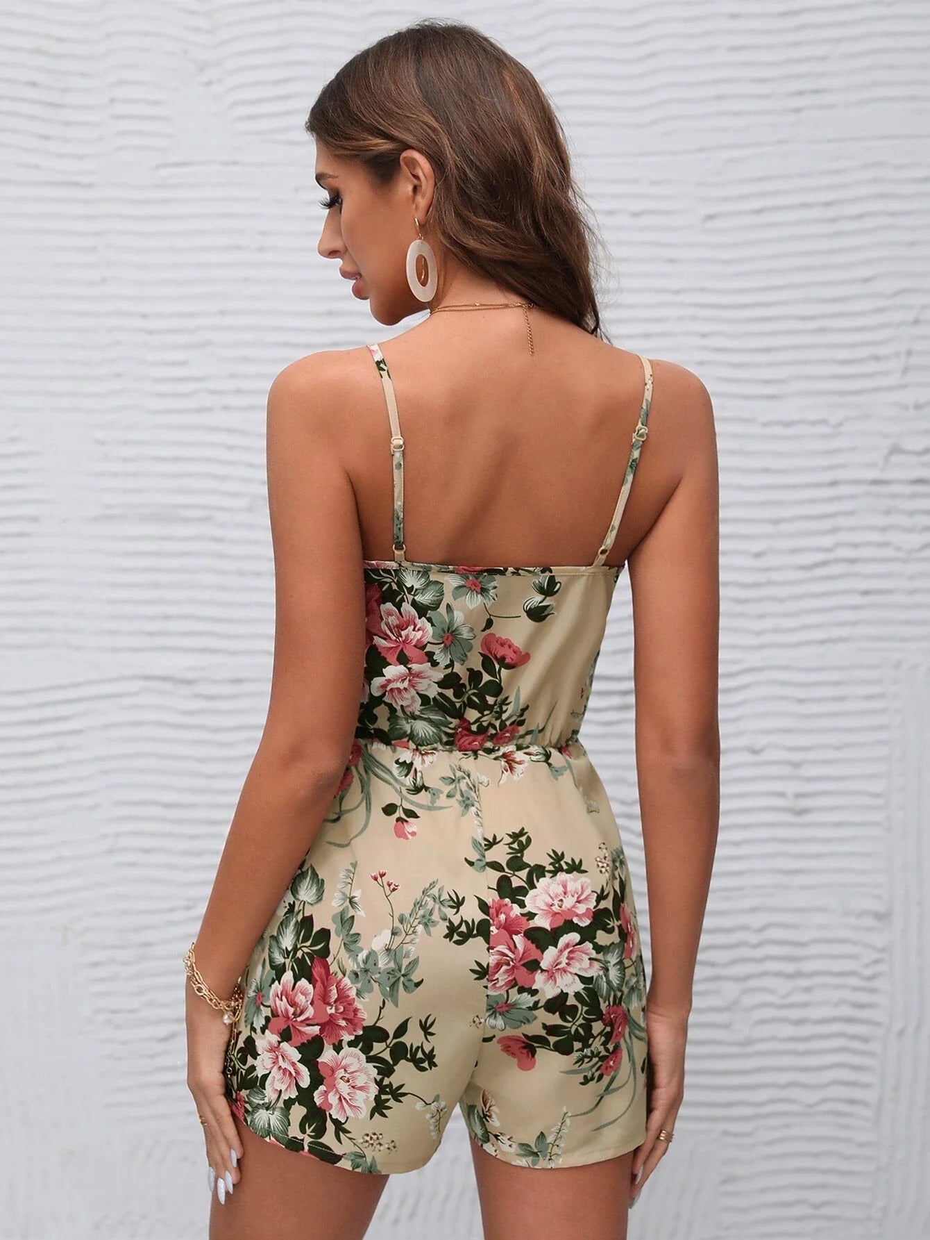 Surplice Neck Floral Sleeveless Cami Romper