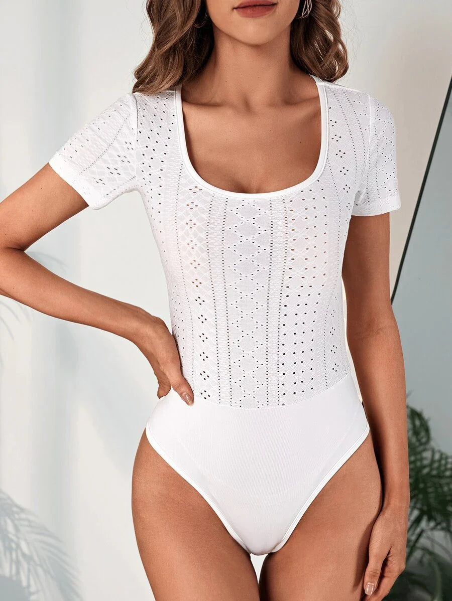 Eyelet Embroidery Scoop Neck Bodysuit