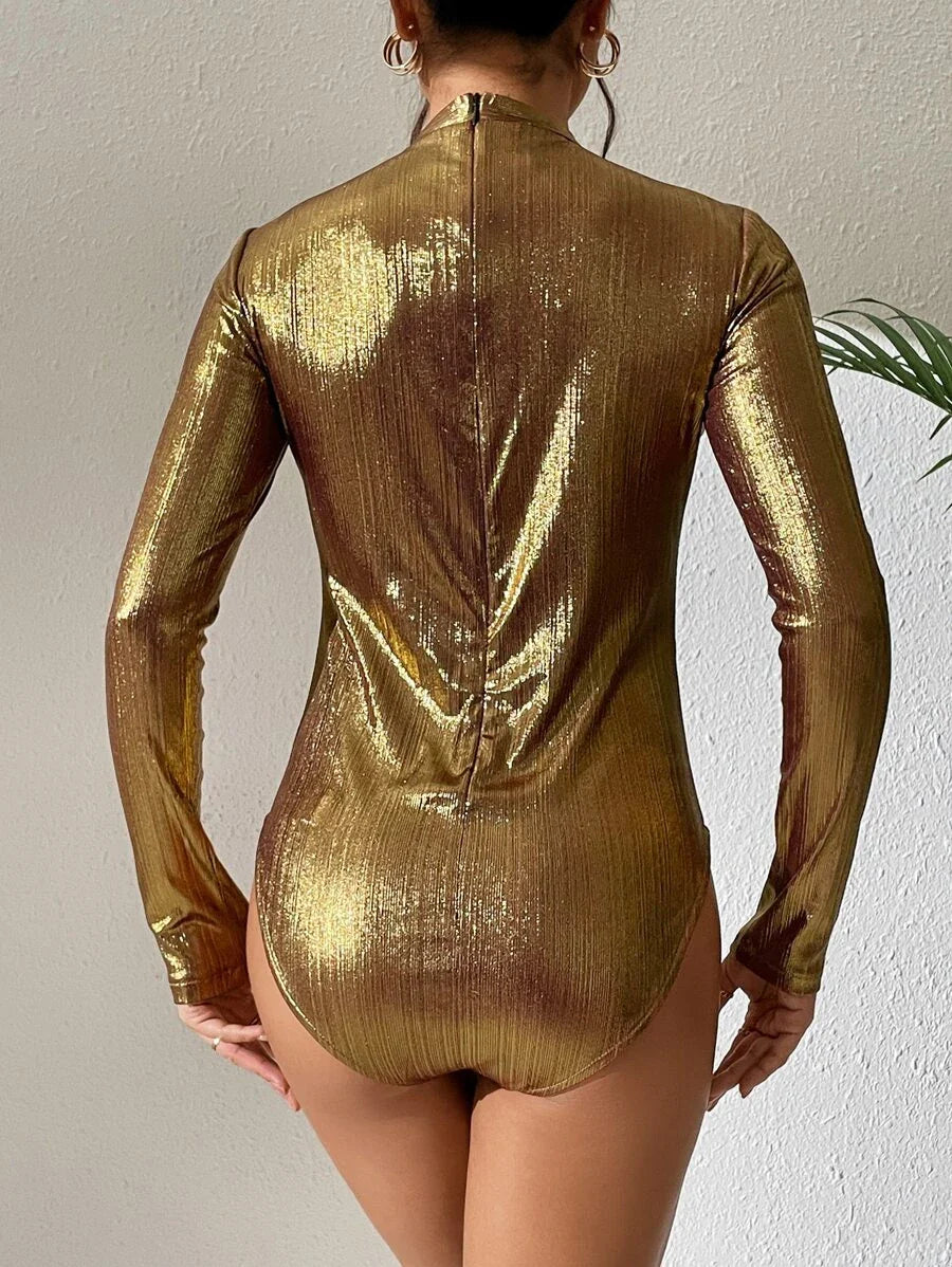 Front Twist Metallic Bodysuit