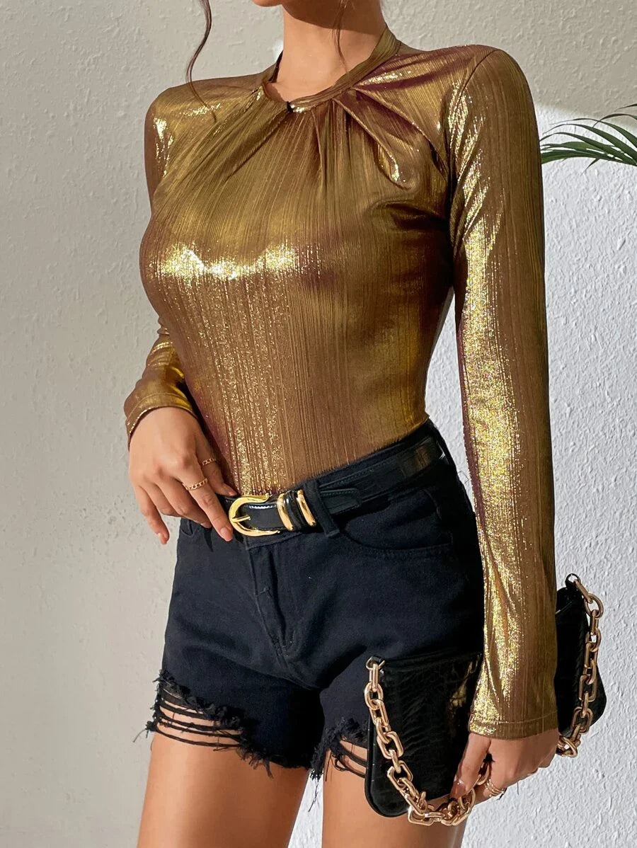 Front Twist Metallic Bodysuit