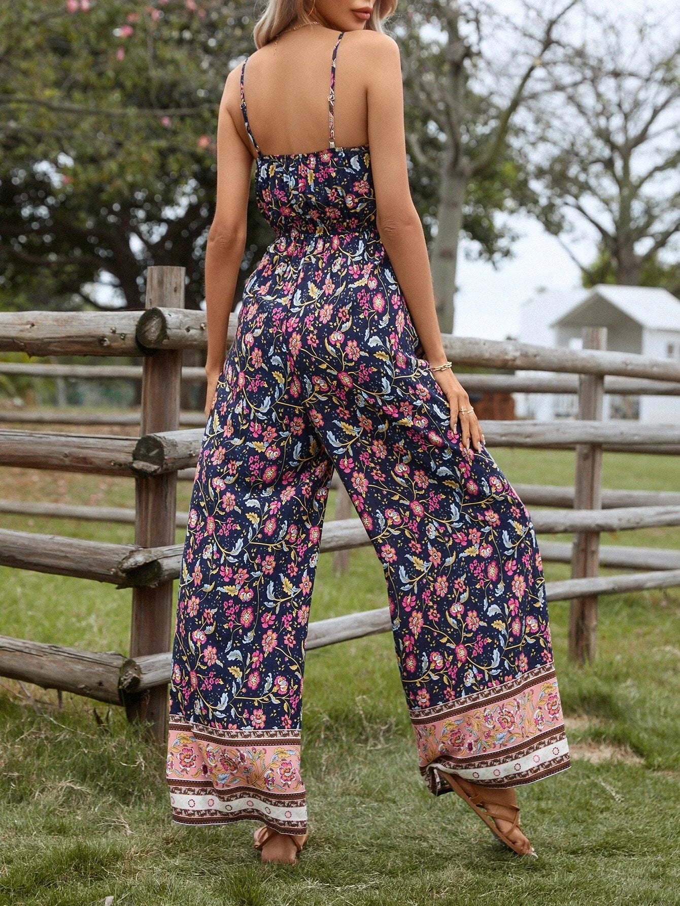 Floral Print Wide Leg Cami Jumpsuit