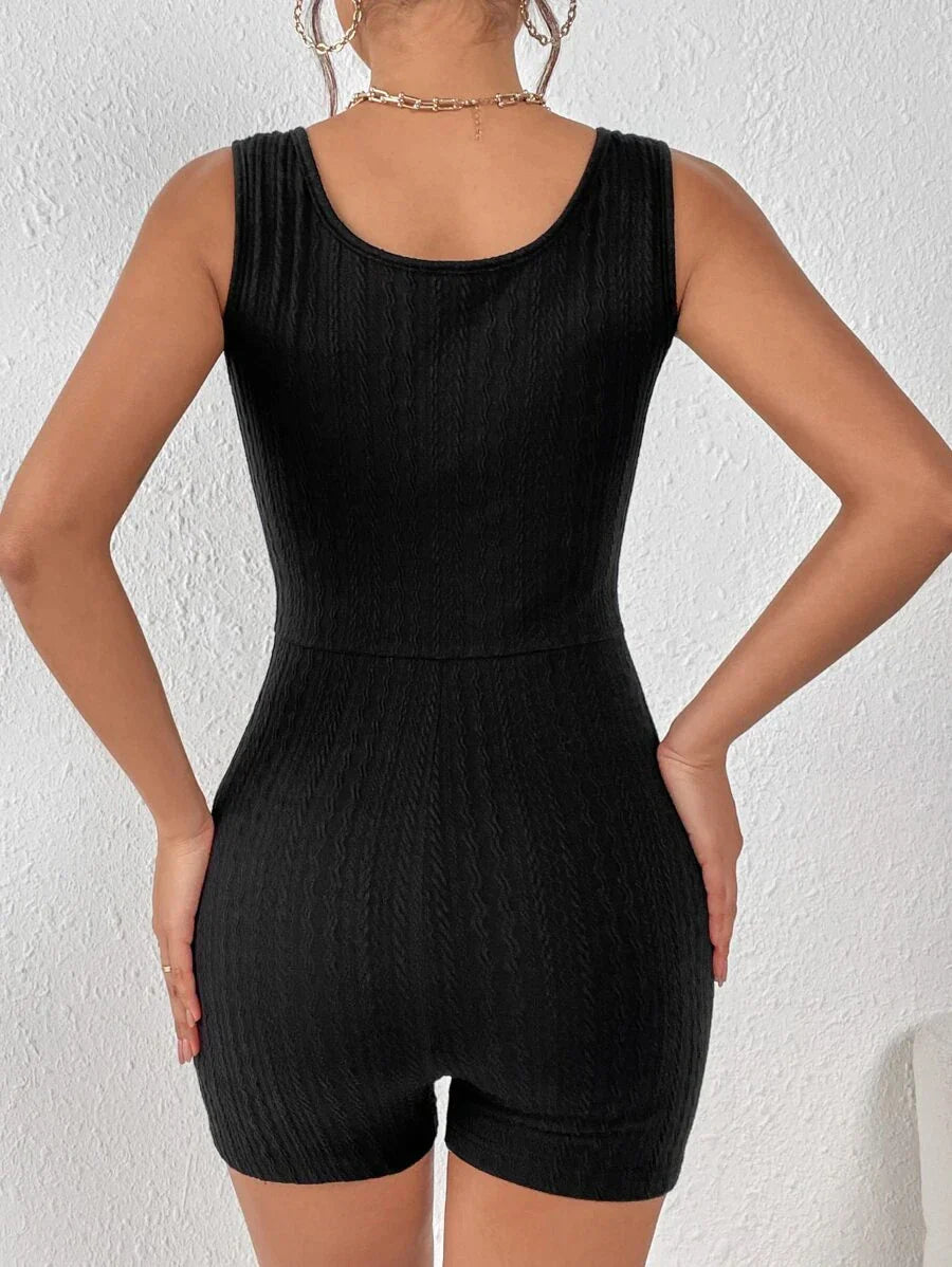 Solid Unitard Square Neck Romper