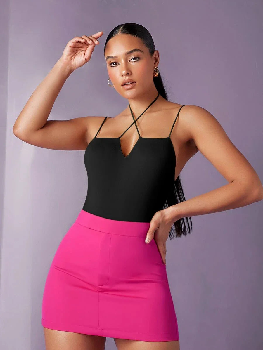 Solid Criss Cross Cami Bodysuit