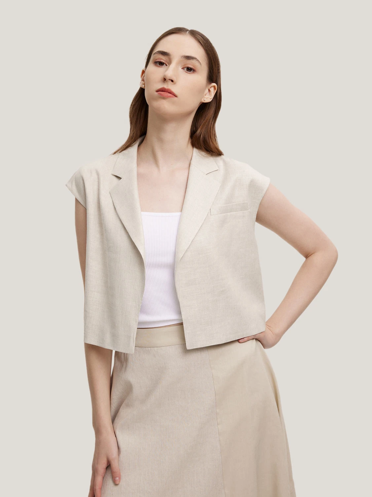 Cropped Linen Vest Coat