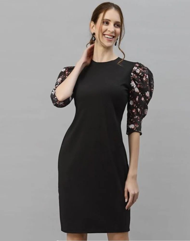 Plain Women Bodycon Lycra Black Western Dress